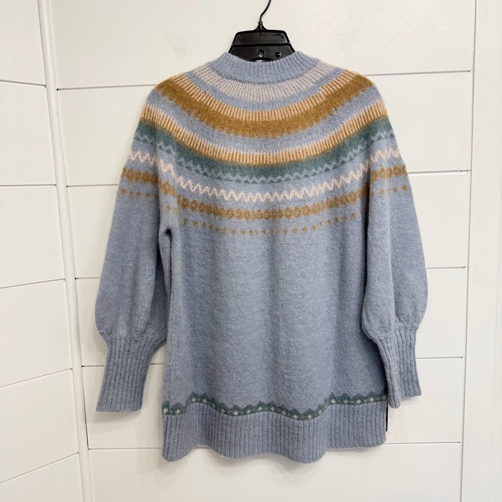 J. Crew fair isle yoke puff sleeve sweater blue 23891 - Picture 4 of 10